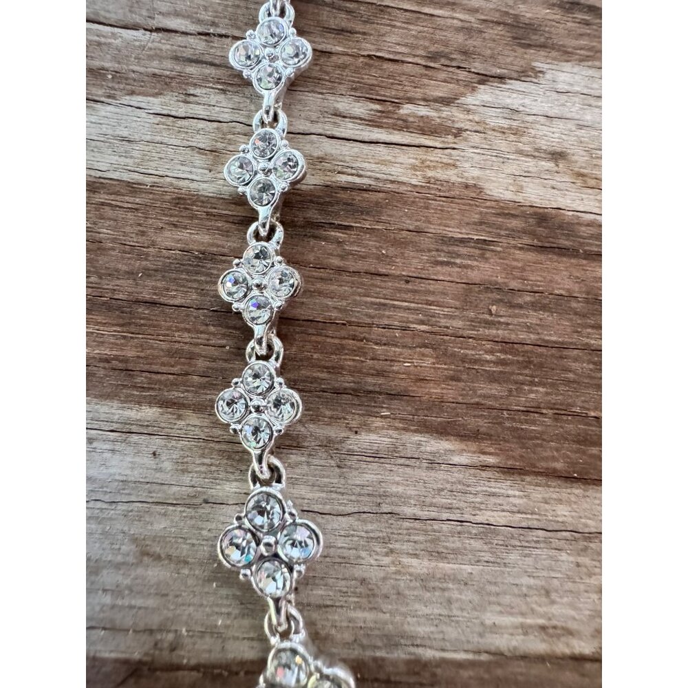 Givenchy Silver-Tone Crystal Floral Design Necklace With Adjustable Chain & Logo - Picture 2 of 7